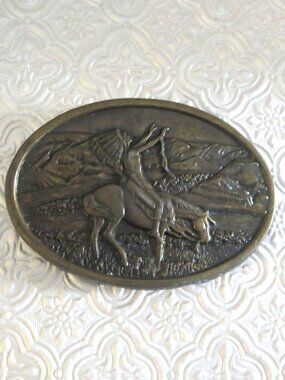 Vintage Metal Belt Buckle Theme Fashion Accessory Native American On Horse